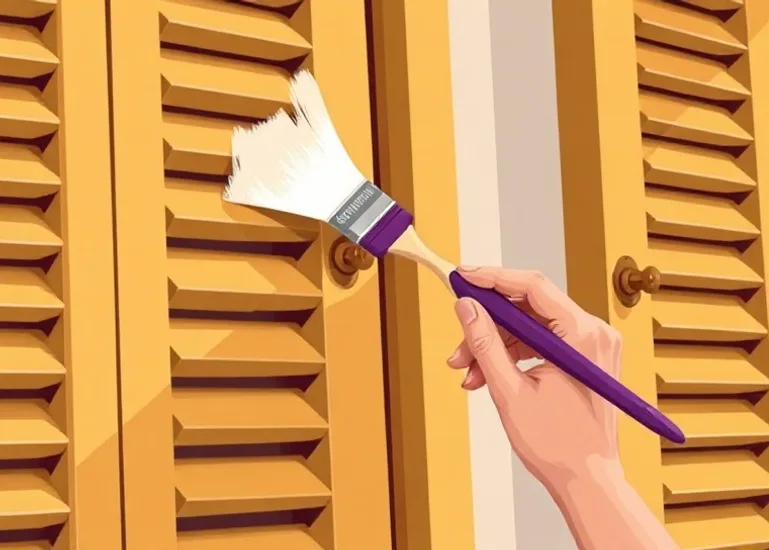 Mise en peinture au pinceau de volets et d'encadrements en bois